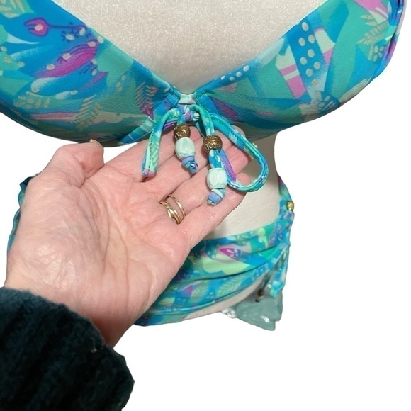 Aqua- Two piece Swimsuit- Padded Bra-Ruching on bottom - Size 10 - Turquoise - Picture 5 of 14